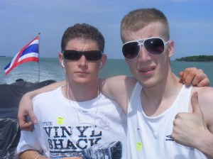 Luke with his friend Paul in Thailand